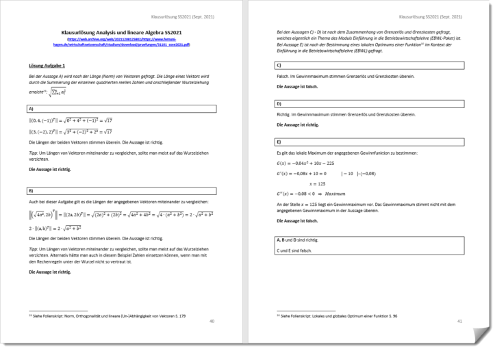 Klausurlösungen für die Statistik der Fernuni Hagen