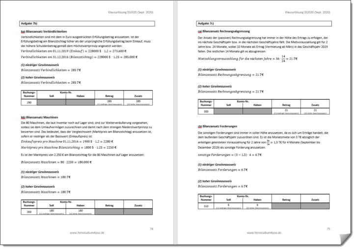 Klausurlösungen für den Kurs Jahresabschluss der Fernuni Hagen