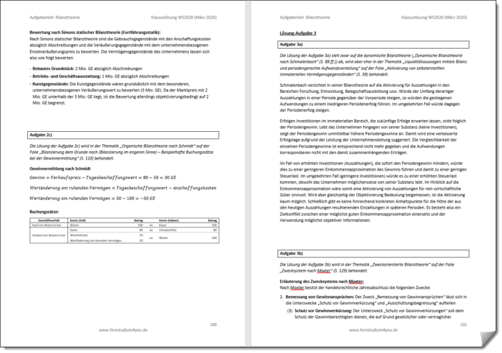 Klausurlösungen für das Modul Rechnungslegung der Fernuni Hagen